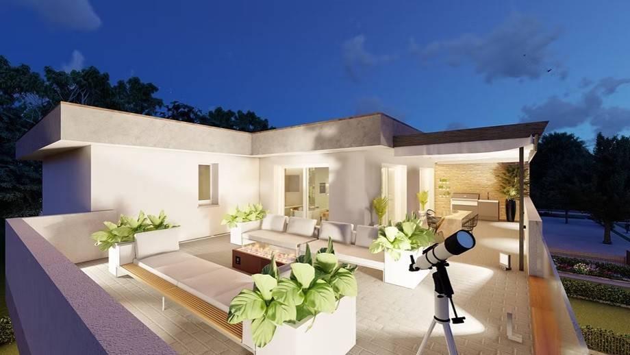 Bilocale al piano terra in vendita a Pozzo d'Adda, terrazza con pergola in notturna