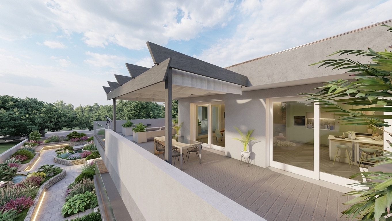 Trilocale nuovo in vendita a Pozzo d'Adda, terrazza con pergola