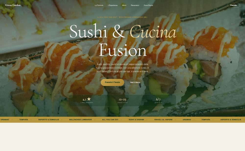 Home page del sito Ginza Garden